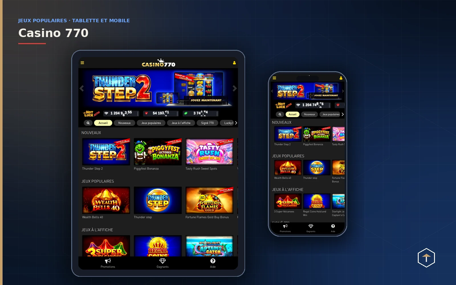 Casino 770 en français sur tablette et smartphone, avec les nouveautés et les jeux populaires
