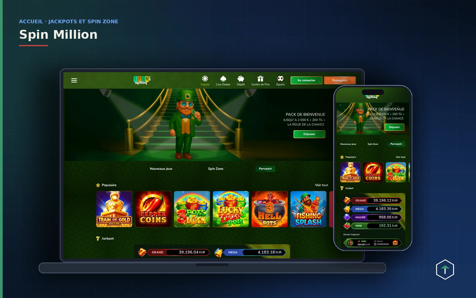Interface d'un jeu instantané avec courbe de multiplicateur et bouton d'encaissement en évidence